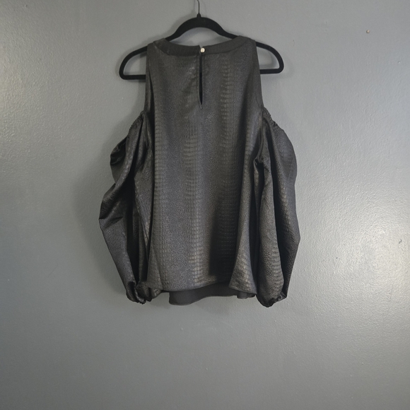 INC International Concepts Deep Black Romantic Luxe Cold Shoulder Blouse 2X - Picture 2 of 5